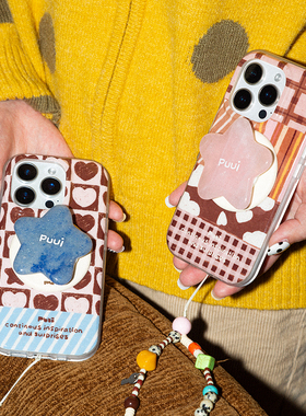 Puui原创适用苹果磁吸手机壳16promax苹果15promax涂鸦17promax秋冬复古iphone17pro带链条支架ins风手机壳