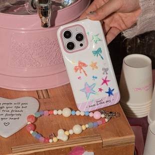 Puui原创适用苹果15pro全包手机壳高级14promax粉色春夏蝴蝶结手机壳苹果13promax少女心可爱带链条ins