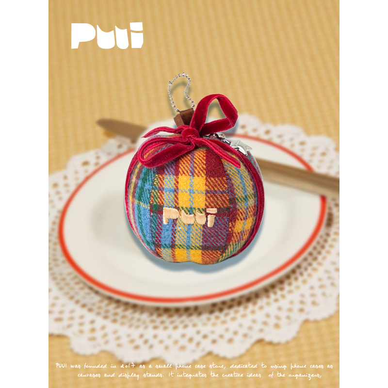 puui原创可爱苹果挂件格纹刺绣包包挂件钥匙扣创意小众书包挂饰