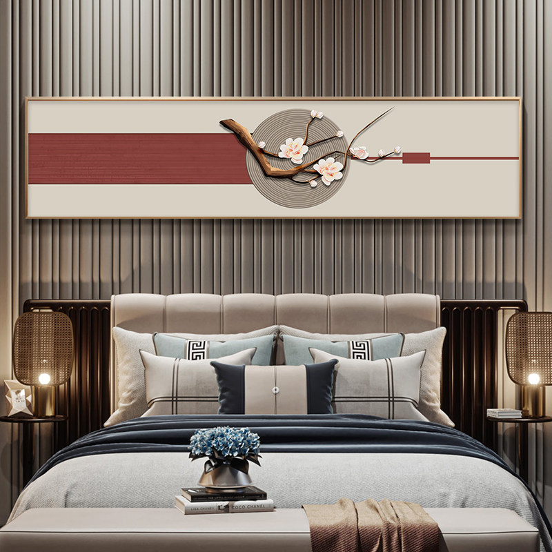 新中式卧室床头装饰画主卧房间横幅挂画客厅背景墙壁画民宿花卉画,家居饰品,现代装饰画,淘宝优惠券,粉丝福利购,淘宝优惠卷