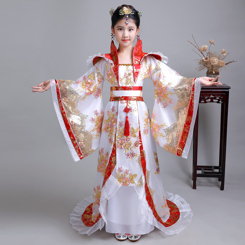 汉服女童皇后古装超仙宫廷拖尾服装大袖走秀儿童古代贵妃公主汉服