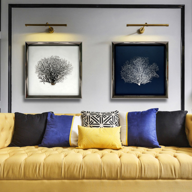 后现代简约黑白植物画海树立体实物画组合画客厅沙发背景装饰画