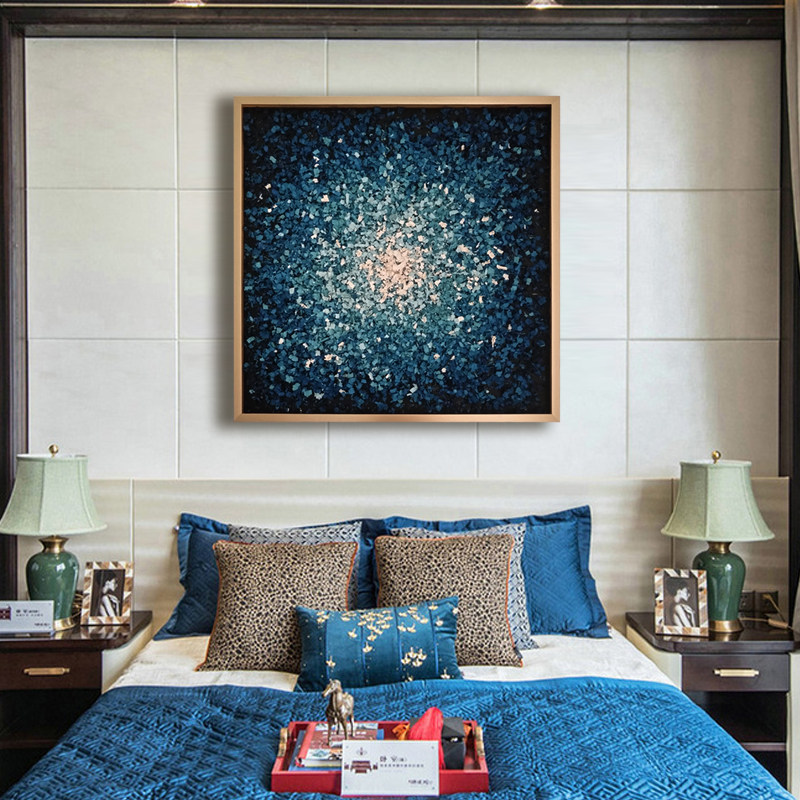 现代轻奢风蓝色系创意渐变画纯手工画厚立体木屑画客厅玄关装饰画