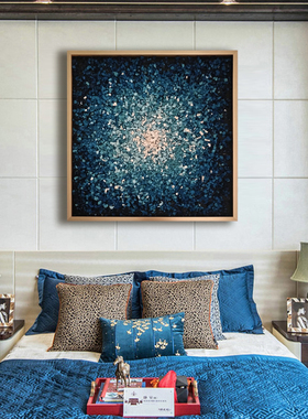 现代轻奢风蓝色系定制渐变画纯手工画厚立体木屑画客厅酒店装饰画