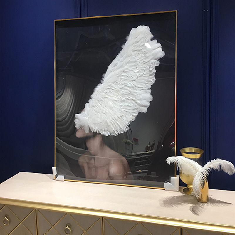 简约现代北欧立体实物画真羽毛画少女人物画小红书同款推荐装饰画图片