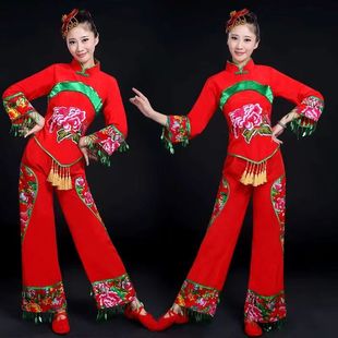 出租秧歌服演出服新款大花布腰鼓队广场舞民族舞蹈服装套装女成人
