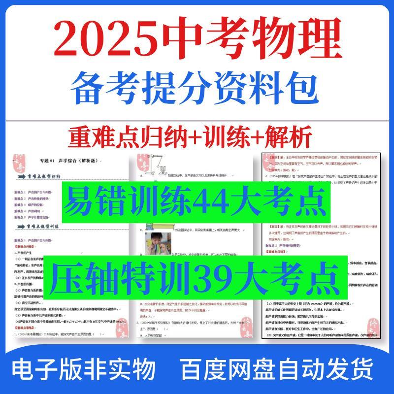 2025中考物理重难点归纳专题训练易错训练题压轴特训初中复习重点