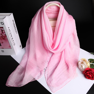 茧丝丝巾真丝围巾女春秋冬季护脖子保暖外套搭配羽绒服围脖粉红色