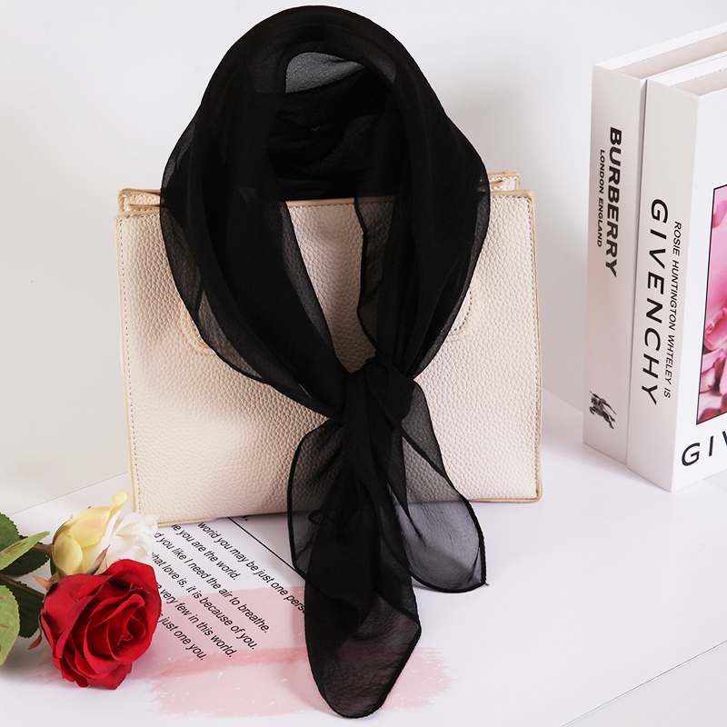 纯黑色真丝丝巾女春秋冬季薄款保暖方巾蚕丝小丝巾空姐气质小围脖