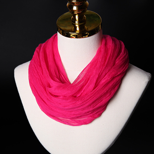 100%桑蚕丝短丝巾妈妈小围巾女百搭假领子围脖春秋季冬天款玫红色