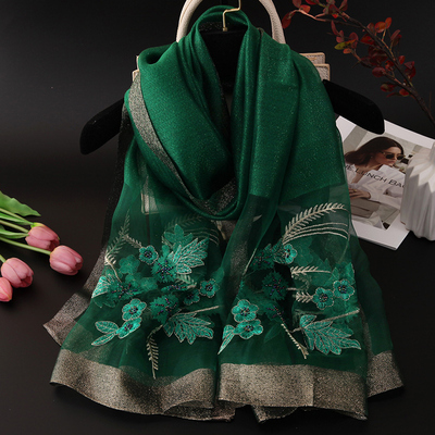 春季轻奢精品刺绣绣花桑蚕丝巾女