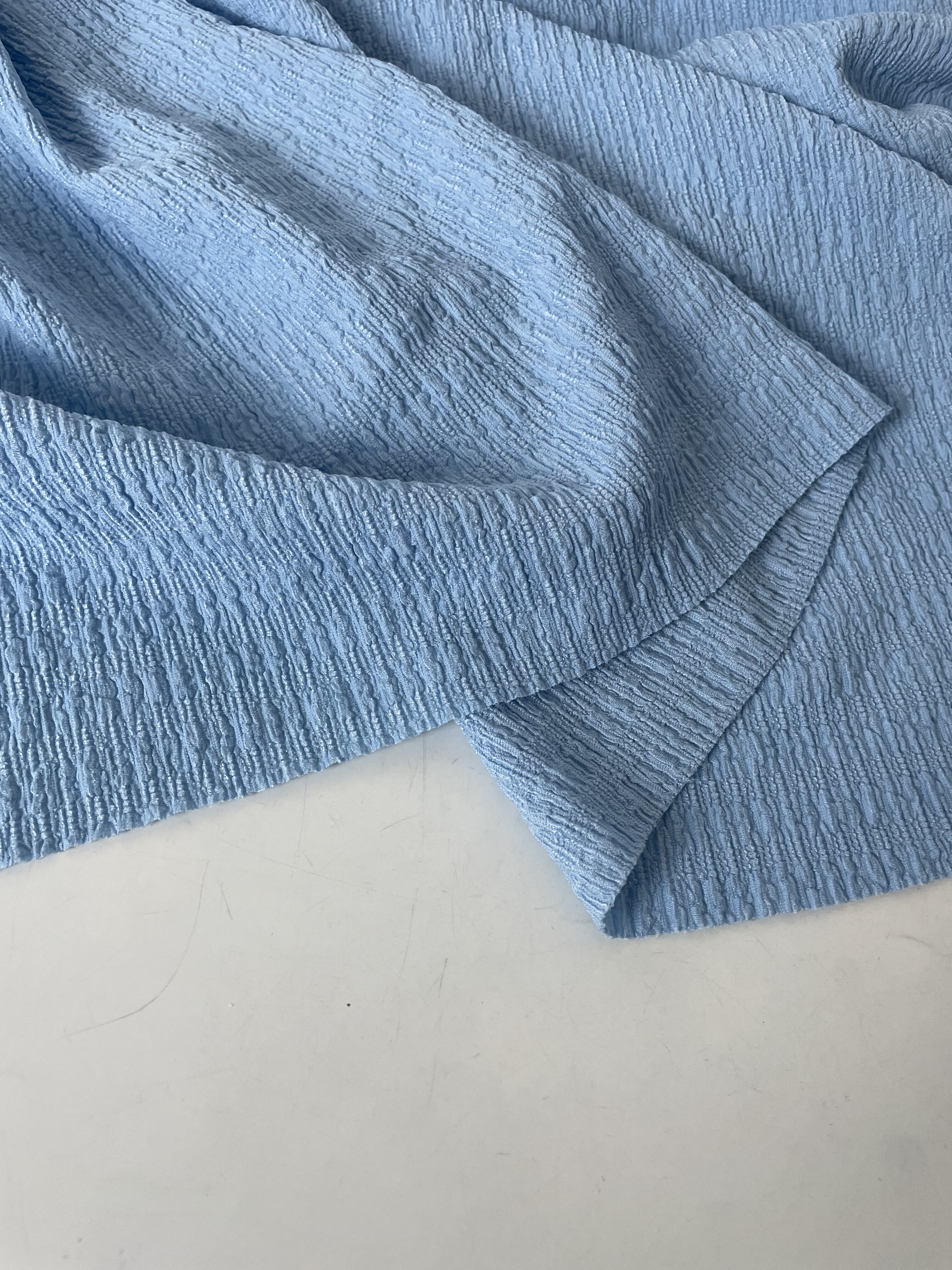 超仙天蓝色褶皱提花时装面料布春夏季衬衫裙子cos服装手工面料T23