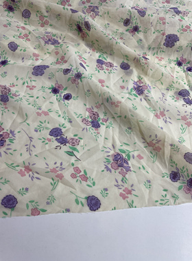 G360夏季紫绿色印花雪纺布头 柔软透气垂坠连衣裙上衣旗袍diy面料