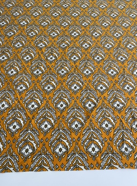 E660夏季黄色底白色印花聚酯纤维布头柔软垂坠透气连衣裙旗袍面料