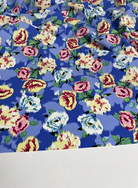 G26浅蓝色底印花破卡雪纺布头柔软垂坠透气连衣裙上衣旗袍diy面料