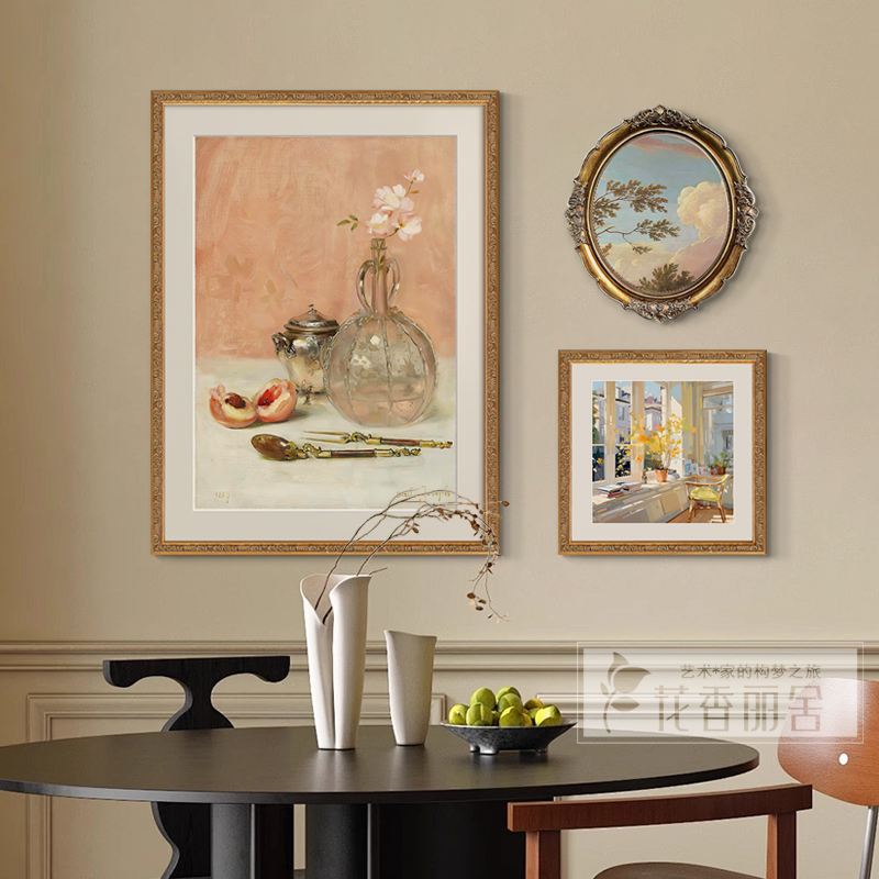 法式奶油风饭厅挂画画组合北欧治愈系玄关客厅斗柜装饰画画卧室床