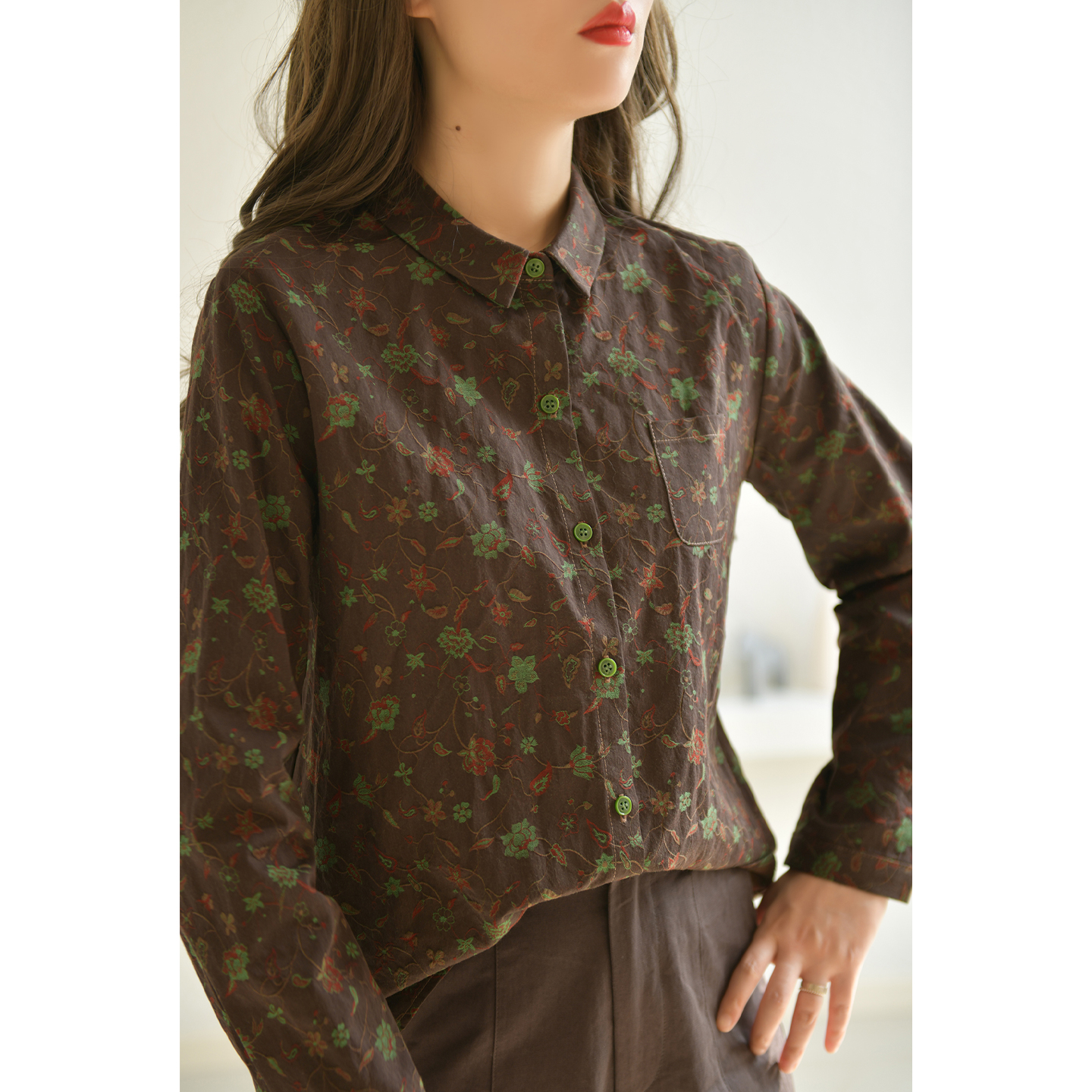 GESGOO复古提花纯棉衬衫长袖