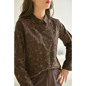 GESGOO复古提花纯棉衬衫 内搭显瘦翻领别致上衣 秋季 女长袖 2025新款