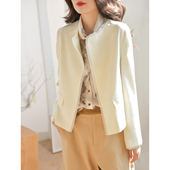 GESGOO知性优雅白色真丝西装 通勤显瘦简约开衫 女春装 小外套短款