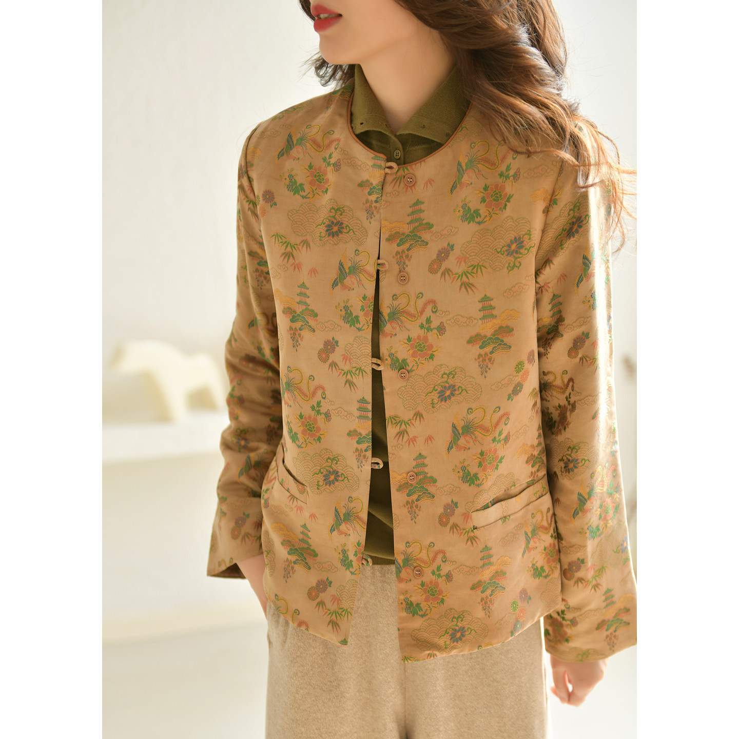 GESGOO织锦缎38姆米真丝夹棉外套