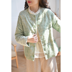 GESGOO今年流行绿色圆领羽绒服女冬季轻盈宽松烫金丝绒鹅绒服外套