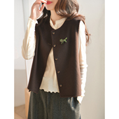 GESGOO高级感双面呢马甲外套女圆领春秋叠穿显瘦无袖 上衣羊毛羊绒