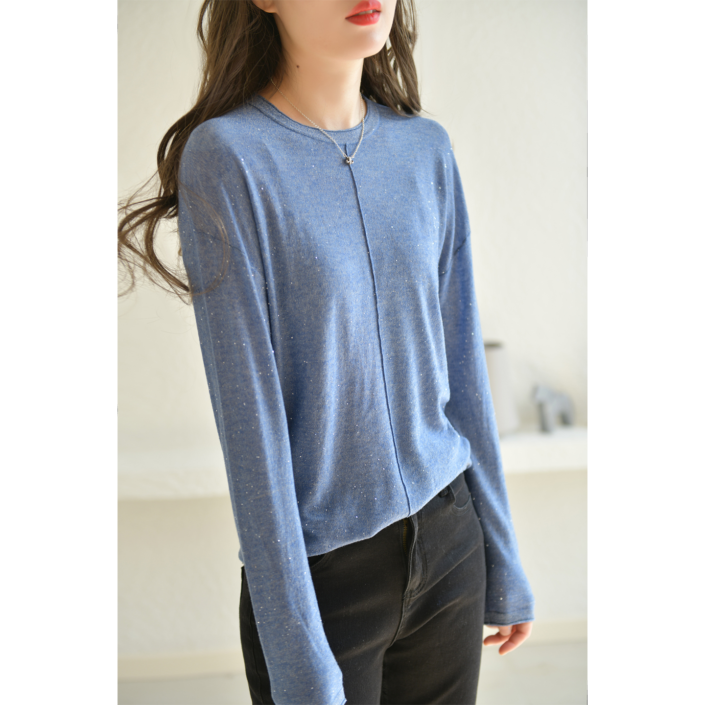 GESGOO洋气百搭圆领长袖针织衫