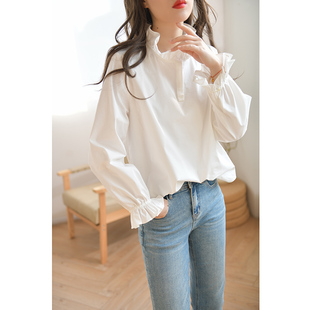 上衣2025早春新品 GESGOO设计感花边领白色衬衫 女通勤优雅衬衣长袖