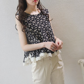 桑蚕丝衬衫 碎花真丝上衣女无袖 设计感小众夏季 气质百搭印花衬衣潮
