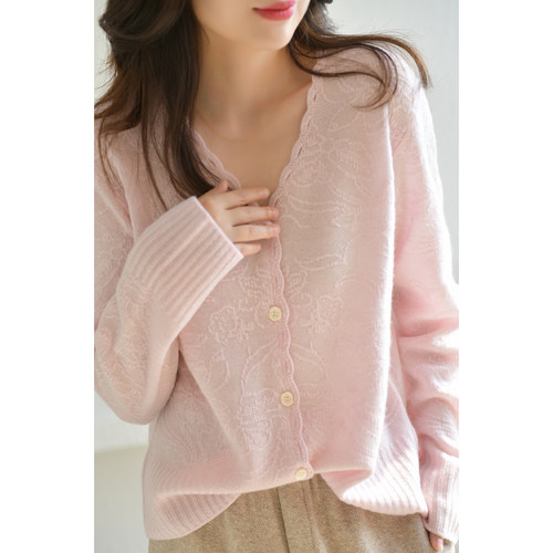 GESGOO慵懒甜美v领长袖针织衫