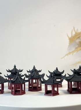 盆景微景观假山水陆缸鱼缸造景小摆件中式古建筑模型庭院书房凉亭