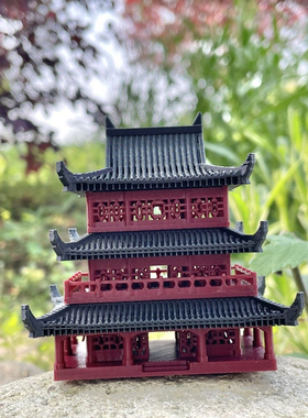 假山水陆缸山水盆景中式古建筑模型古楼微景观造景庭院书房摆件