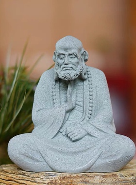 禅意达摩祖师石像中式家居桌面摆件复古茶具柜鱼缸宠创意小装饰品