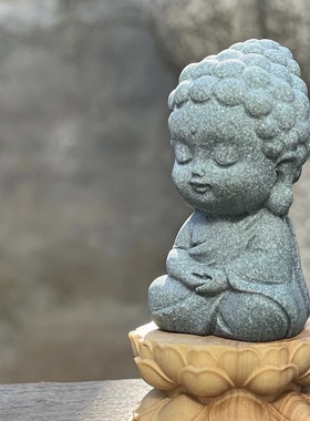 仿青石佛像Q版如来佛鱼缸造景创意卧佛装饰禅意摆件静心茶宠礼物