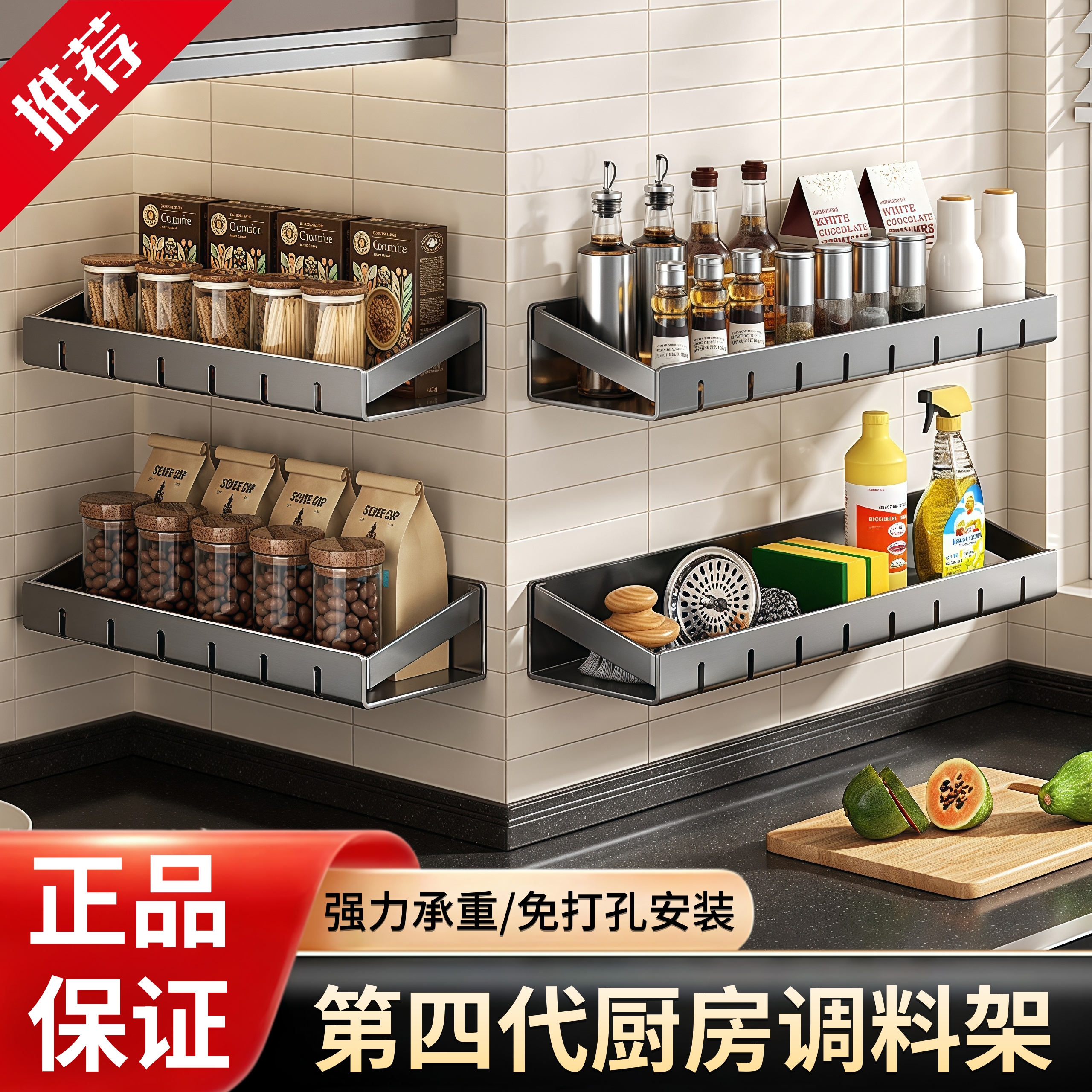 厨房调料品置物架免打孔壁挂