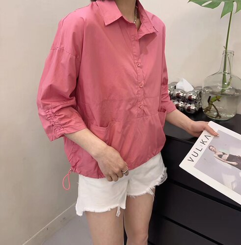 抽皱袖子上衣七分袖中袖