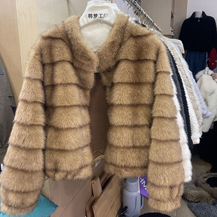 2026春装 加厚气质毛毛外套 皮毛一体仿貂毛立领仿皮草短外套女季