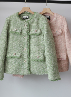 秋冬女外套上衣小香风西太后羽绒服新OKUJADFS白鸭绒粗花呢05866