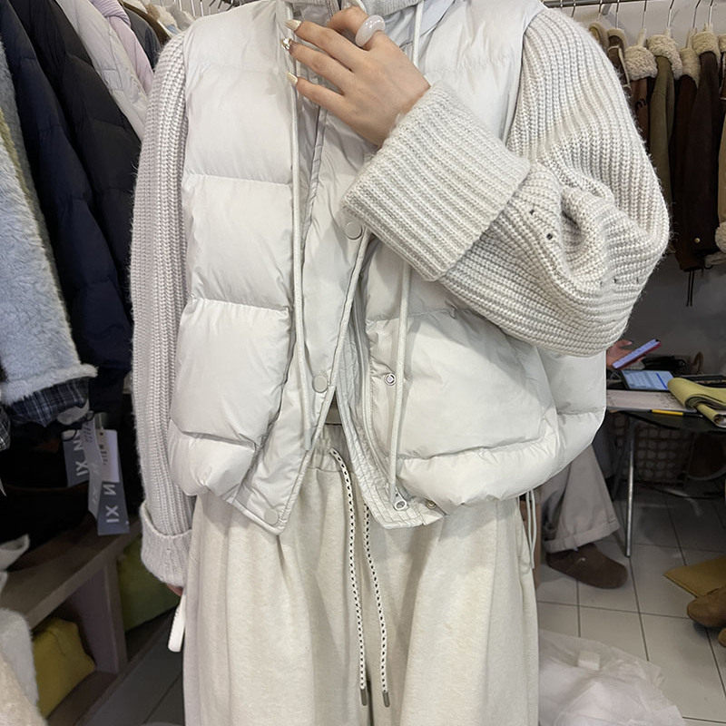 2025新女秋冬时尚短款外套女宽松显瘦上衣针织拼接羽绒内胆立领