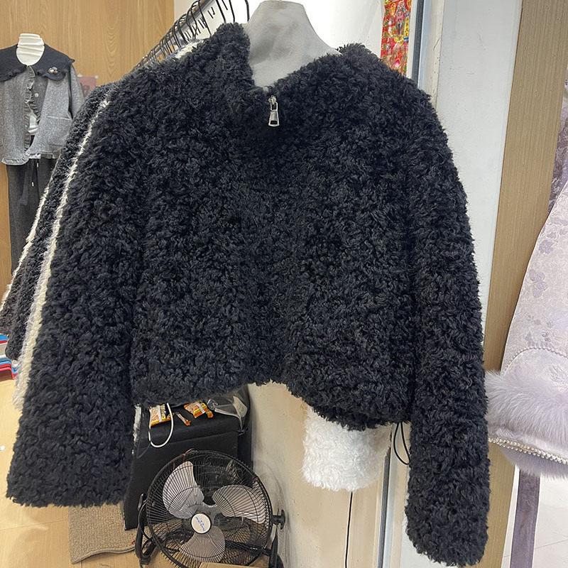 韩式秋冬立领卷毛皮毛一体短外套女冬季拉链宽松显瘦百搭上衣新,女装/女士精品,短外套,淘宝优惠券,粉丝福利购,淘宝优惠卷