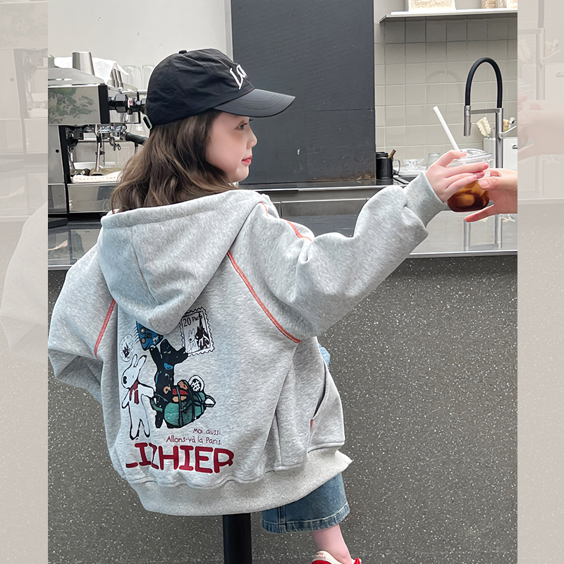 女童运动外套大童春秋洋气开衫卫衣儿童连帽上衣女孩2025春秋新款