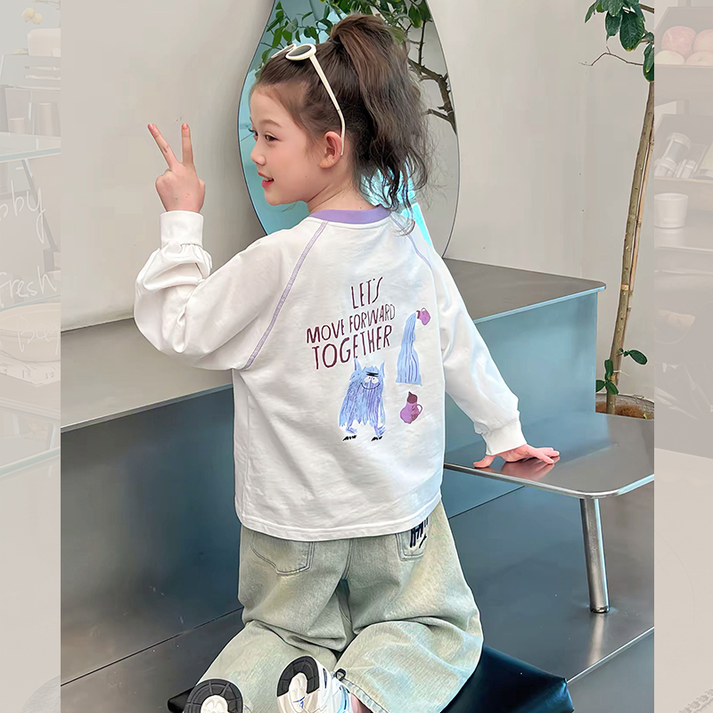 女童卫衣洋气白t恤儿童长袖打底衫大童装内搭上衣2025春秋新款