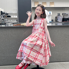 女童洋气格子背心裙儿童公主裙子大童连衣裙女孩长裙2025夏装新款