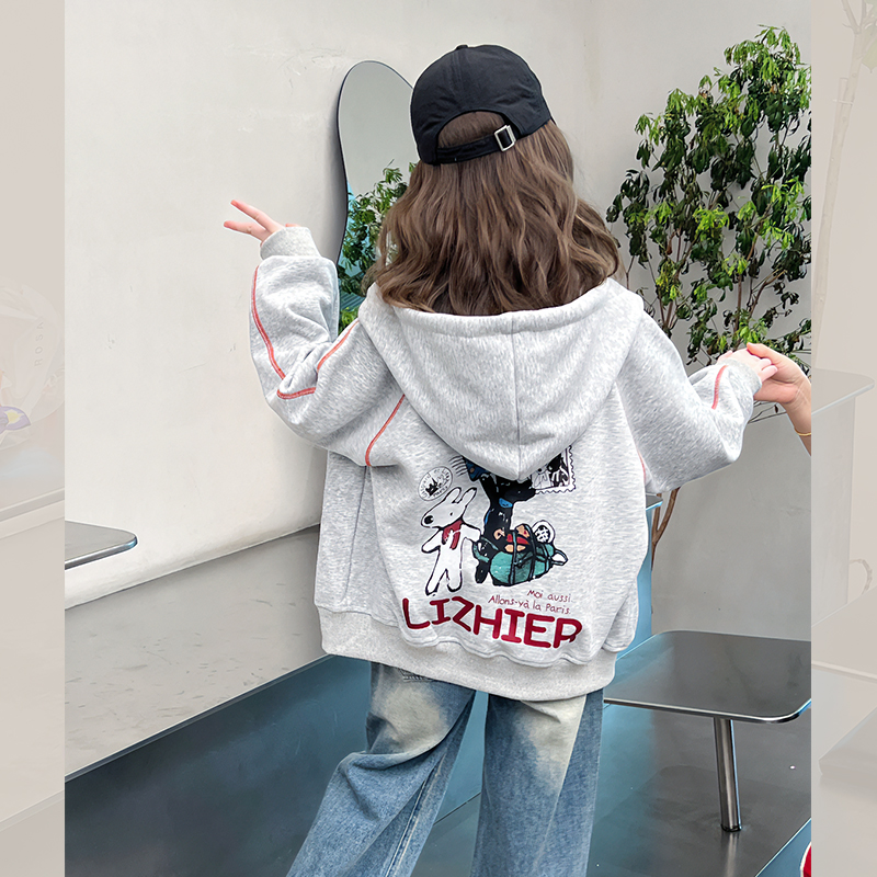 女童运动外套大童春秋洋气开衫卫衣儿童连帽上衣女孩2025春秋新款