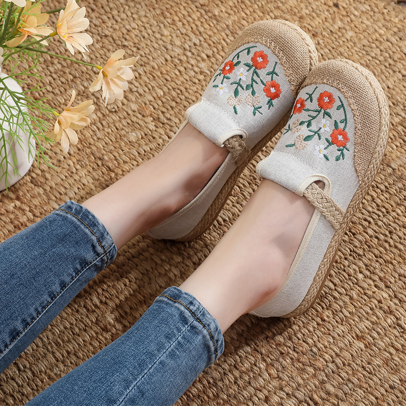 2025夏季新款田园风渔夫鞋女平底一脚蹬懒人鞋低帮厚底绣花布鞋女,女鞋,渔夫鞋,淘宝优惠券,粉丝福利购,淘宝优惠卷