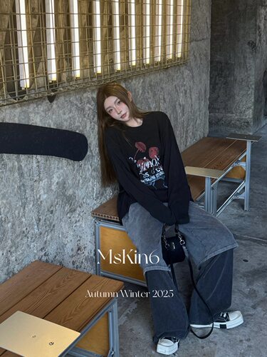 Mskin6米果集合店2025春夏新款卡通印花长袖T恤卫衣