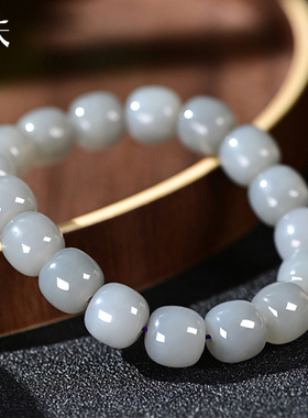 天然新疆和田玉烟灰色手串男老型珠玉石手链女款桶珠路路通手饰品