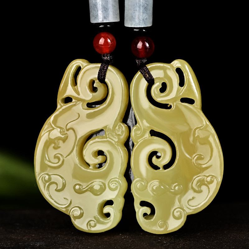 和田玉龙凤对佩吊坠情侣一对天然糖料玉石玉牌挂件项链礼物礼品
