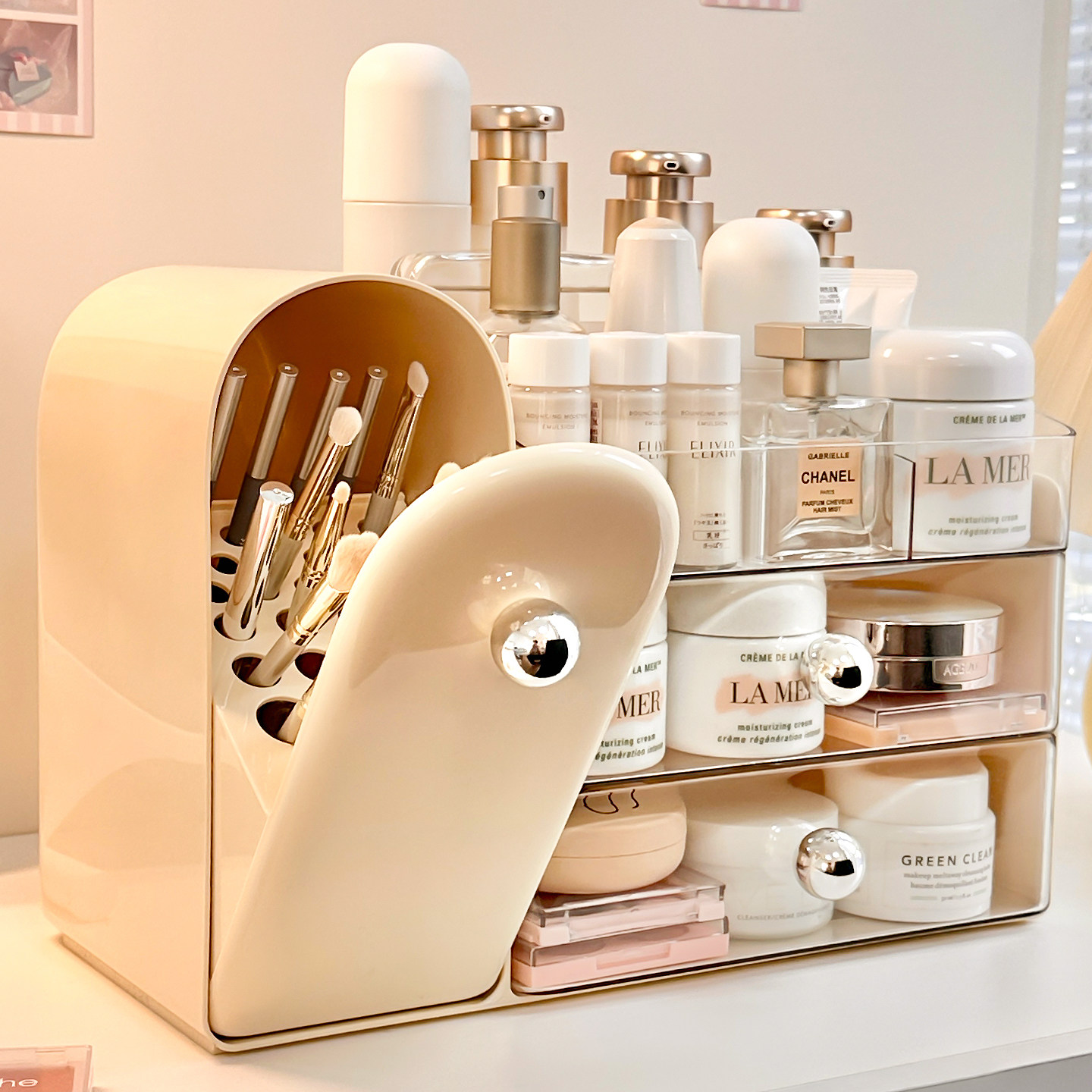 化妆品收纳盒高级感大容量防尘桌面护肤品梳妆台置物架化妆刷筒,收纳整理,桌面收纳盒,淘宝优惠券,粉丝福利购,淘宝优惠卷