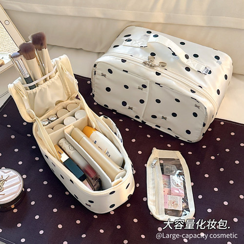 波点化妆包外出便携女大容量化妆品收纳包分区收纳防水旅行洗漱包